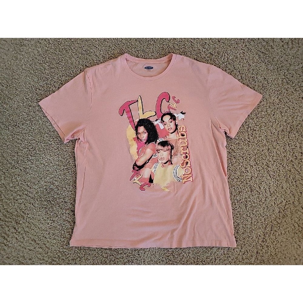 TLC No Scrubs Womens XL T-Shirt Coral Pink Mens Unisex Old Navy 1990's Band EUC
